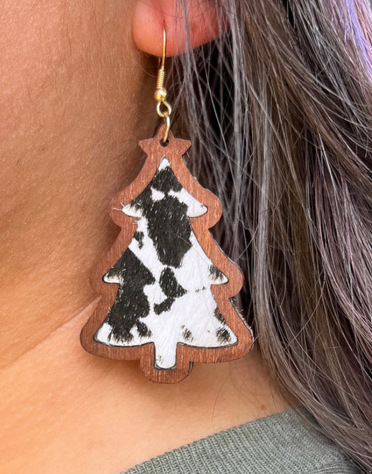 Cowhide Tree Earrings