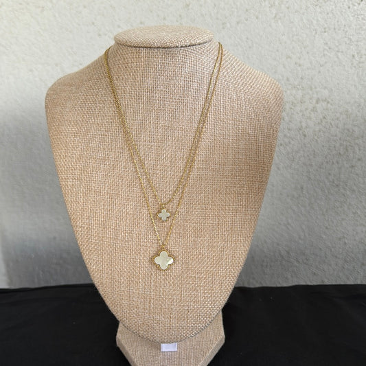 Double White Clover Necklace