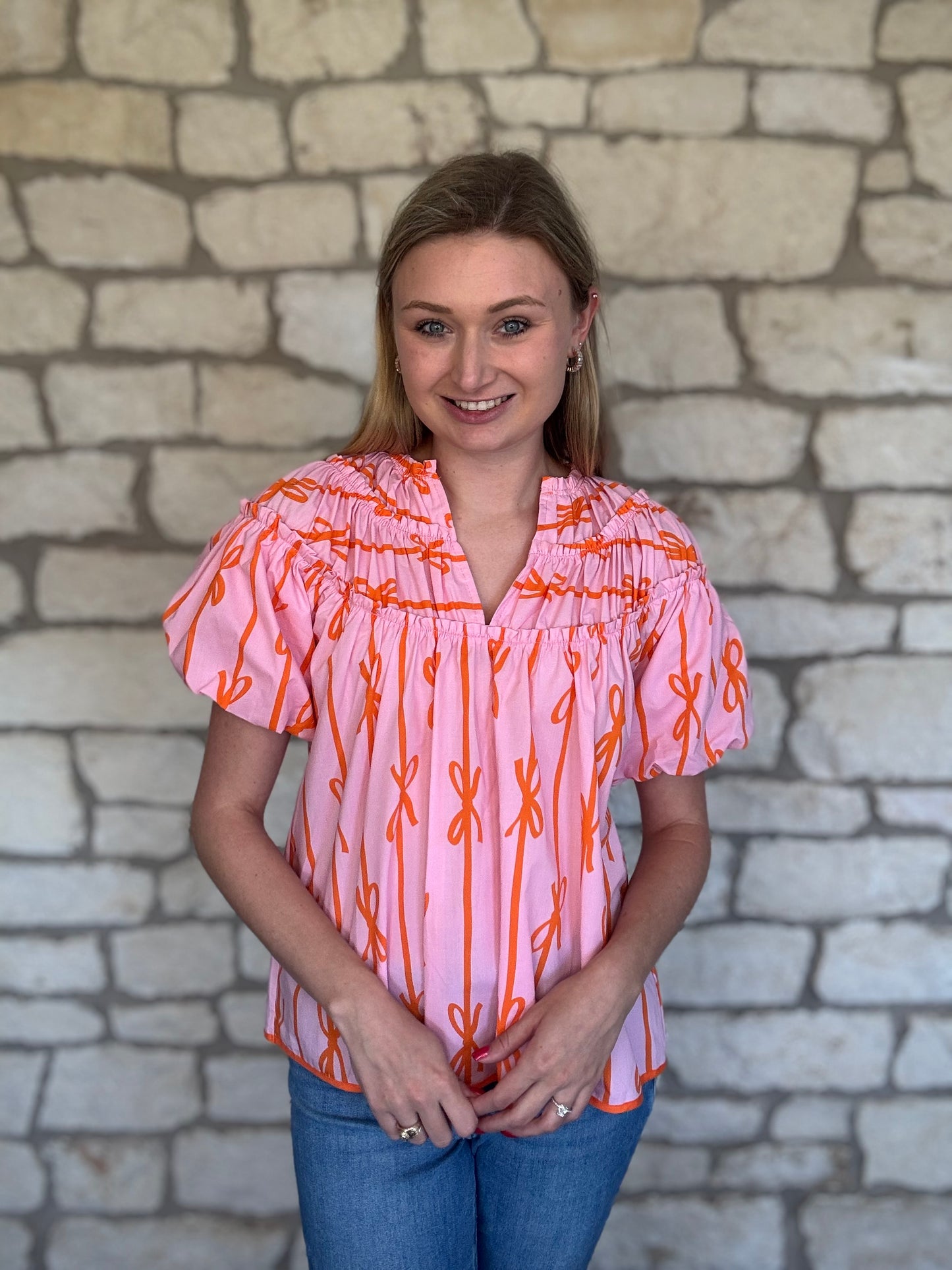 Pink and Orange Bow Top