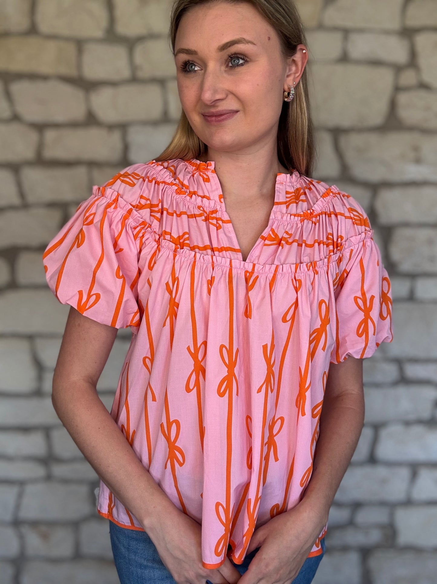 Pink and Orange Bow Top