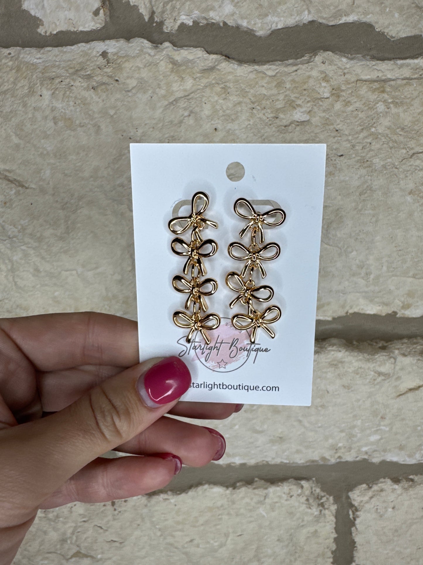 Gold Triple Bow Earrings