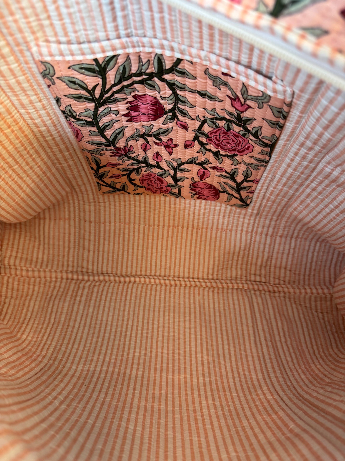 Pink Floral Quilted Tote Bag