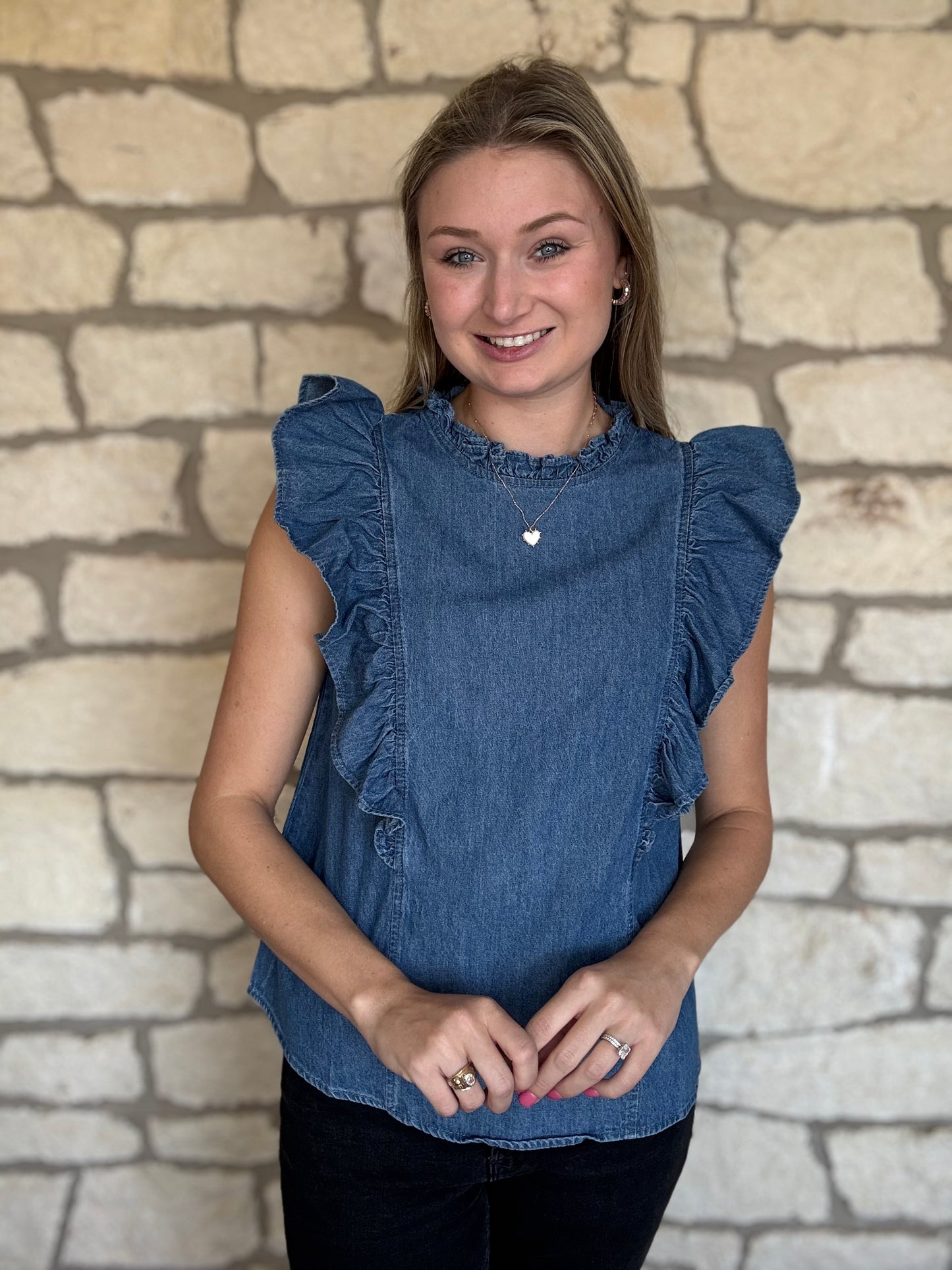 KeeKee Denim Flutter Sleeve Top