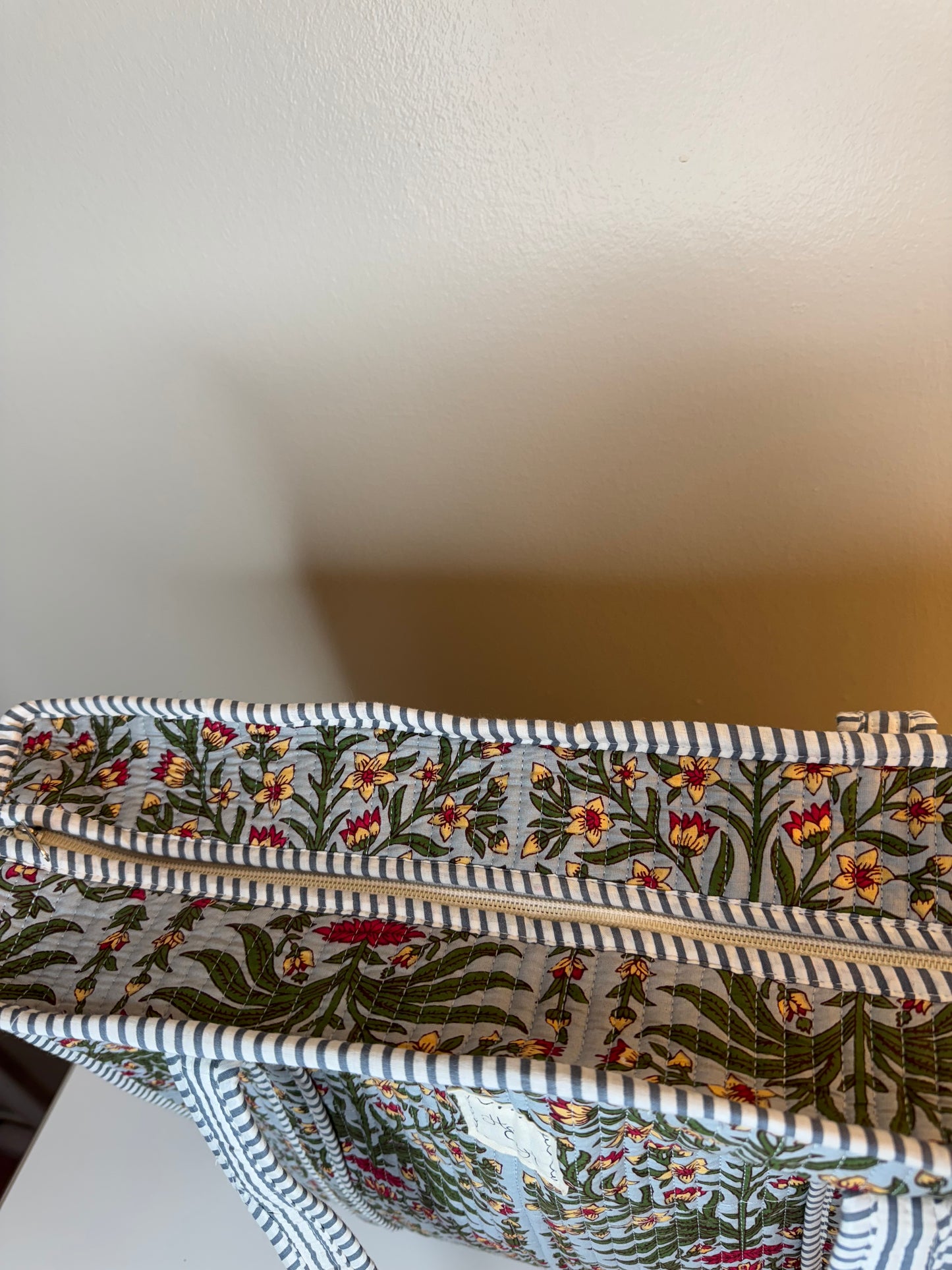 Blue Floral Quilted Tote Bag