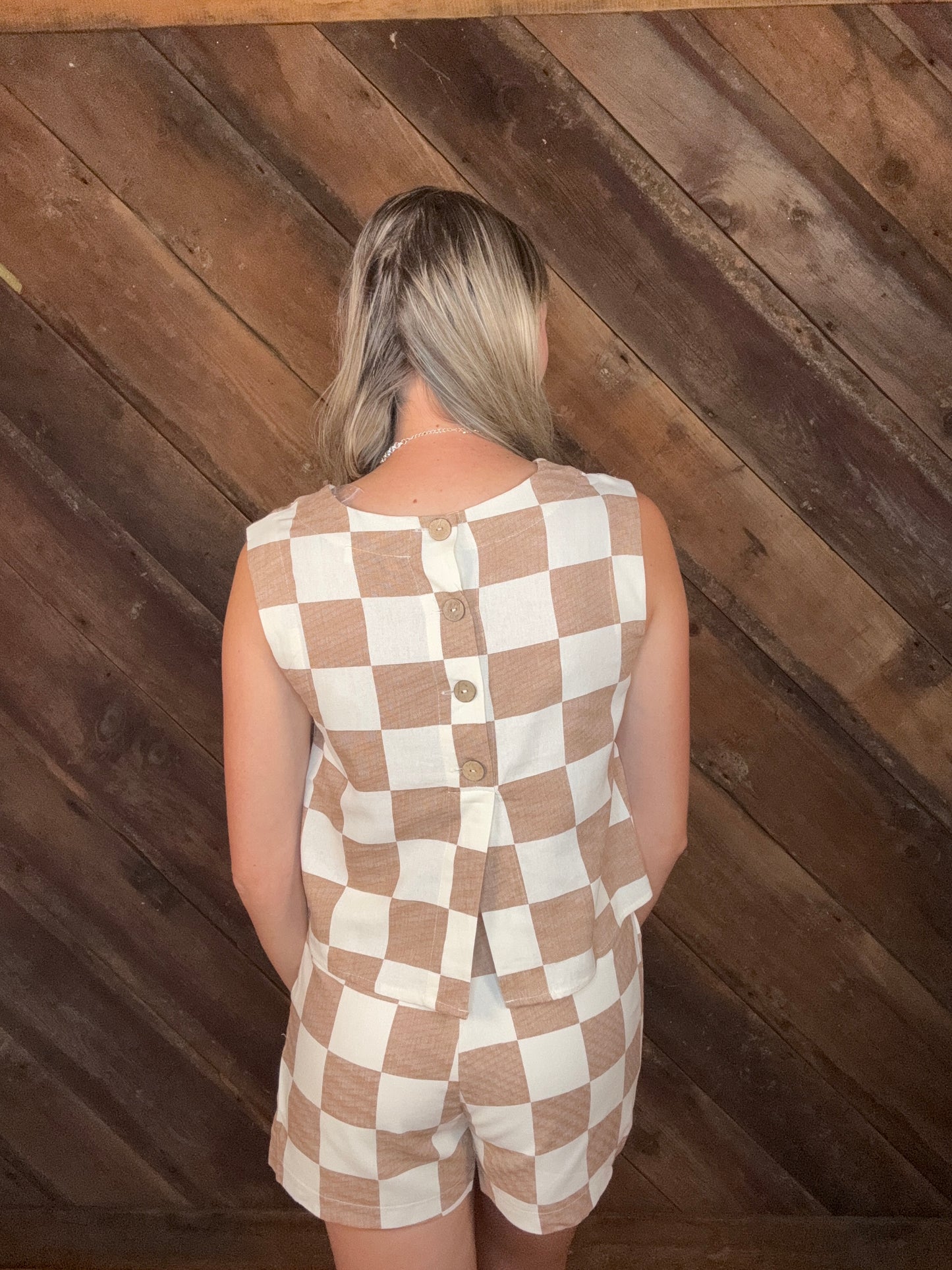 Rosa Taupe Checkered Short Set