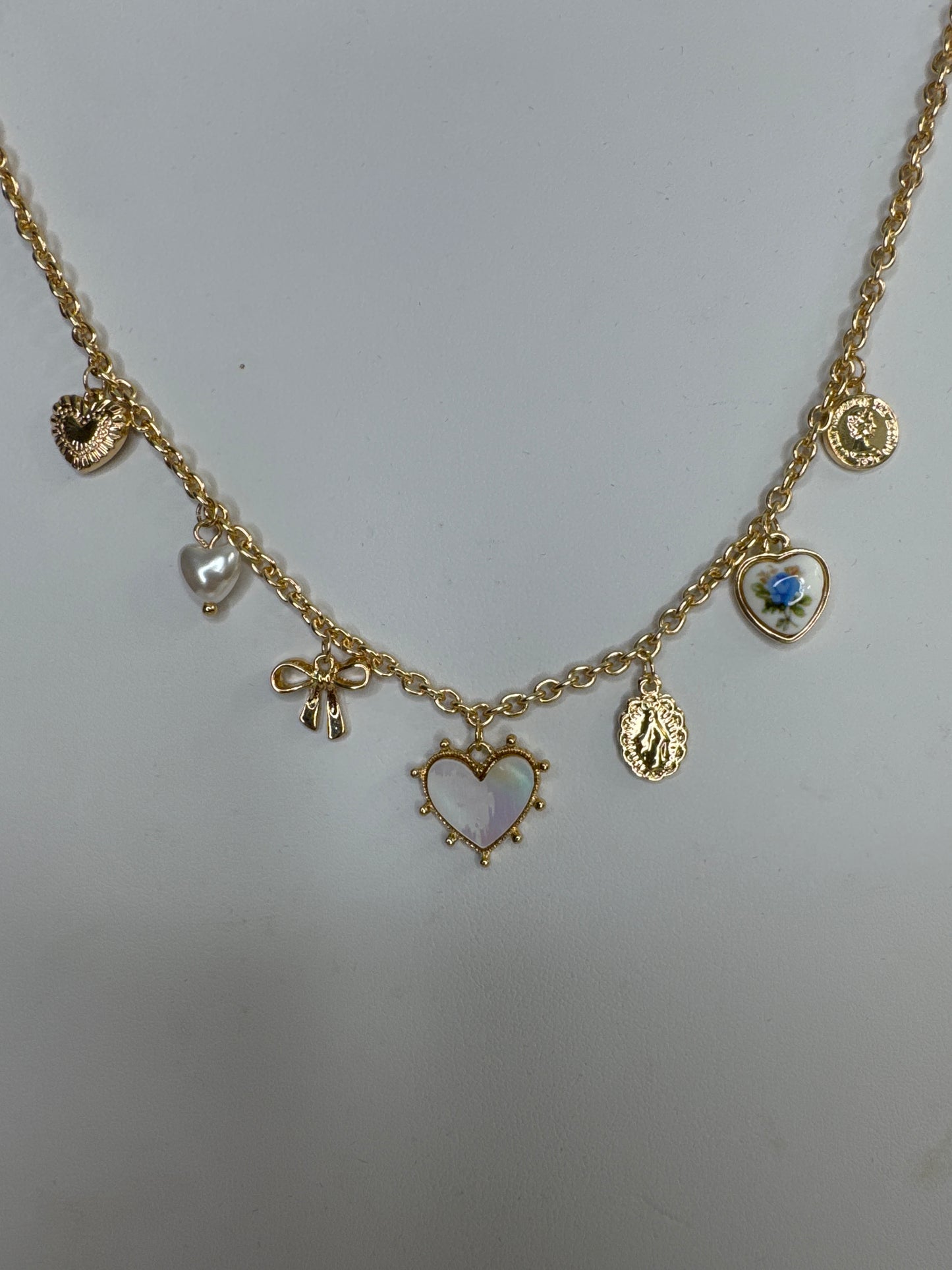 Heart and Flower Charm Necklace