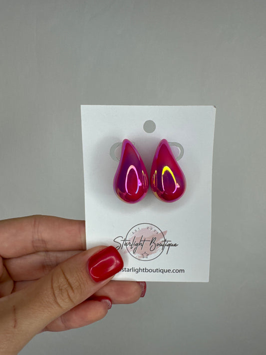 Pink Teardrop Studs