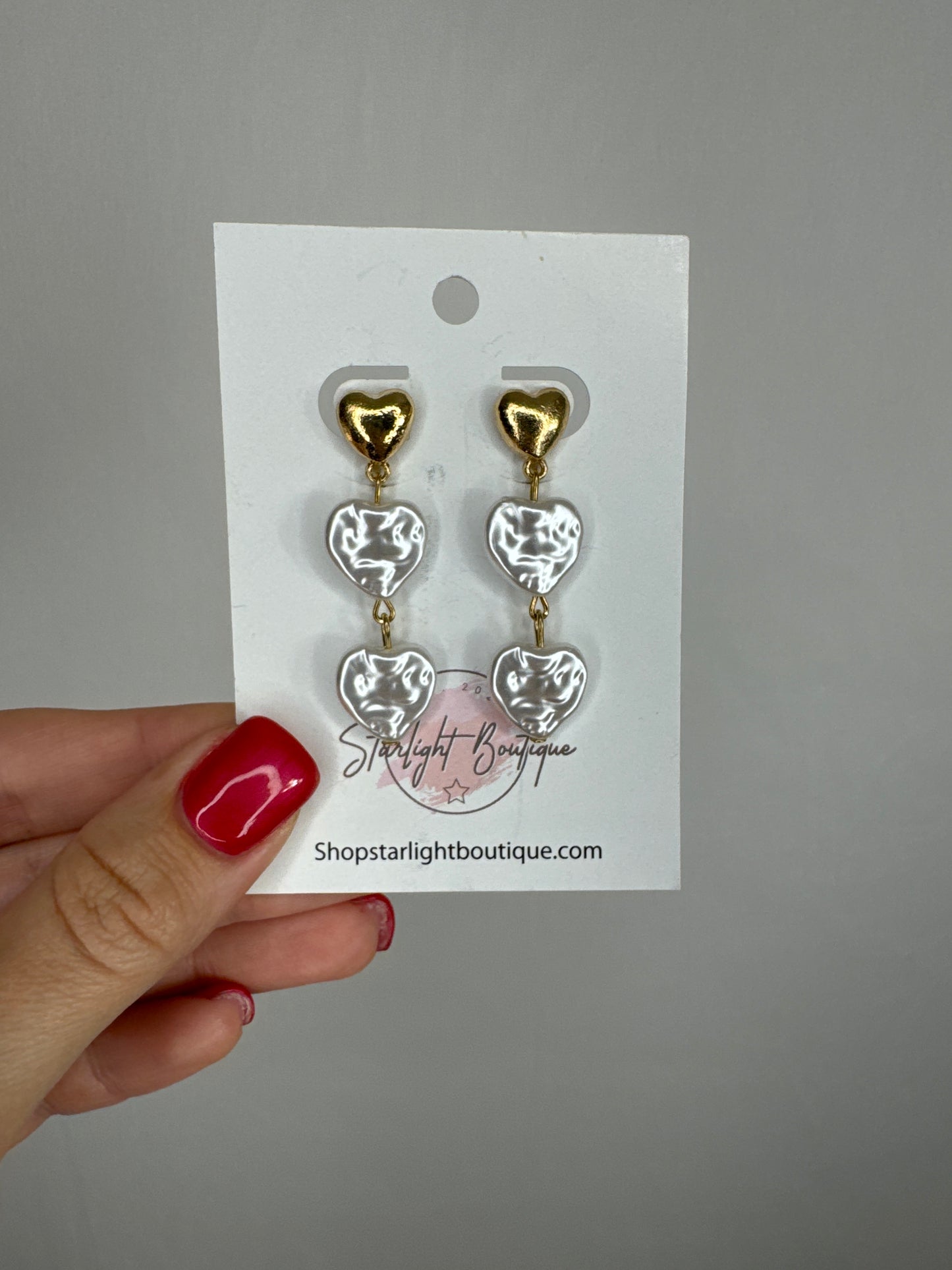 Pearl Triple Heart Earrings
