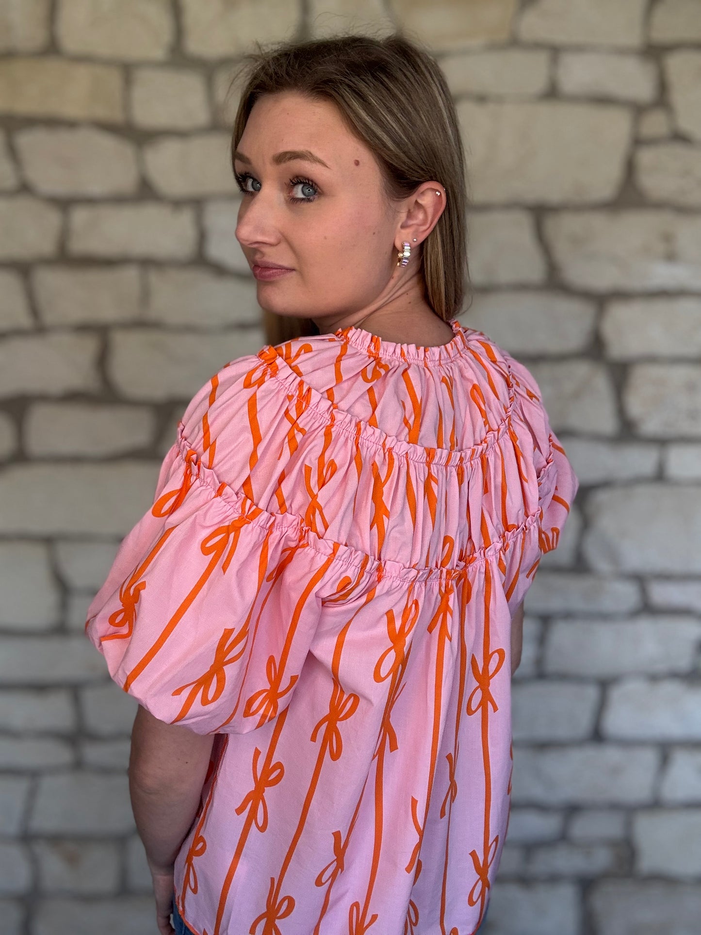 Pink and Orange Bow Top
