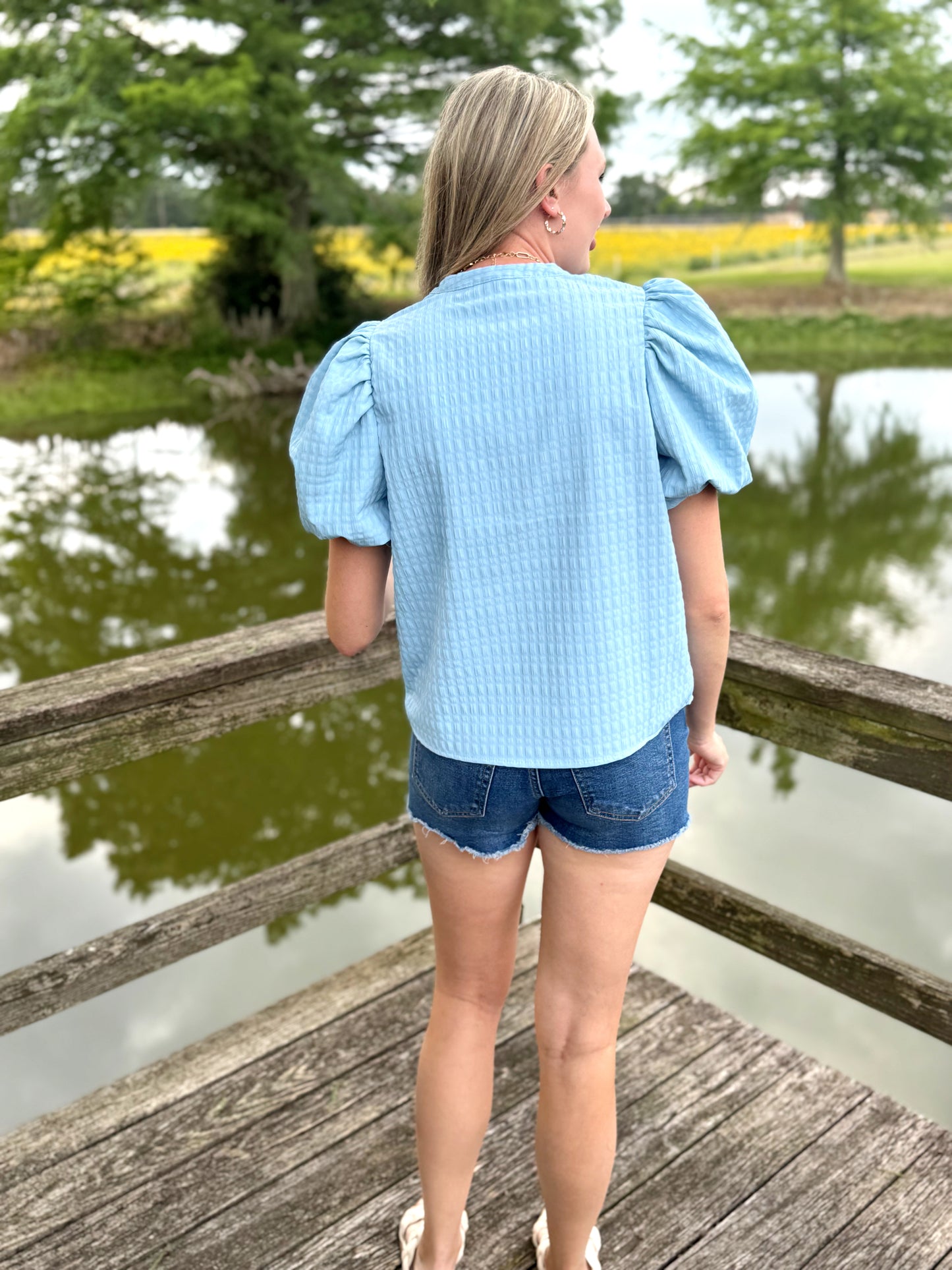 Allison Puff Sleeves Blue Top