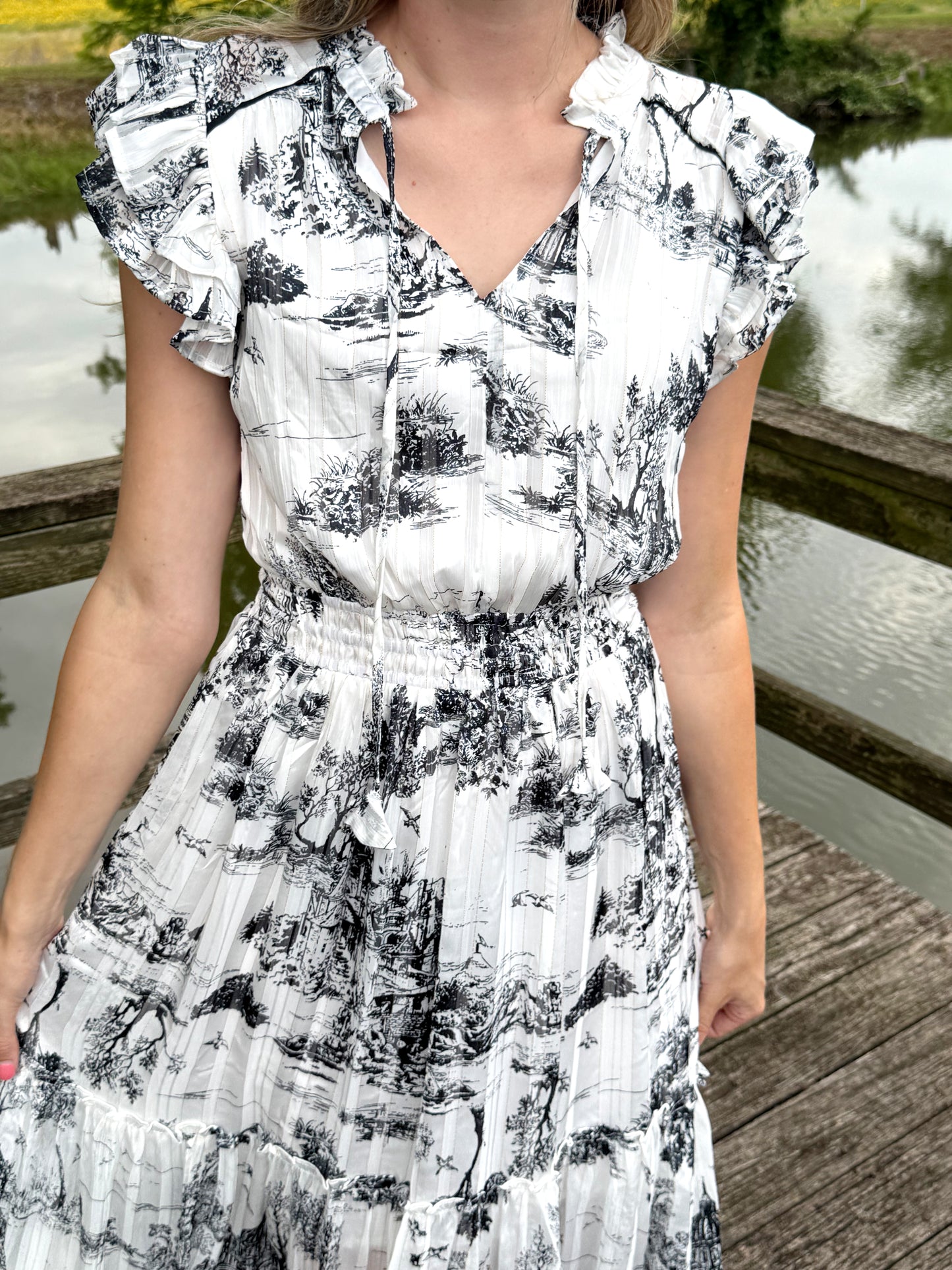 Wrenley Black and White Midi Dress
