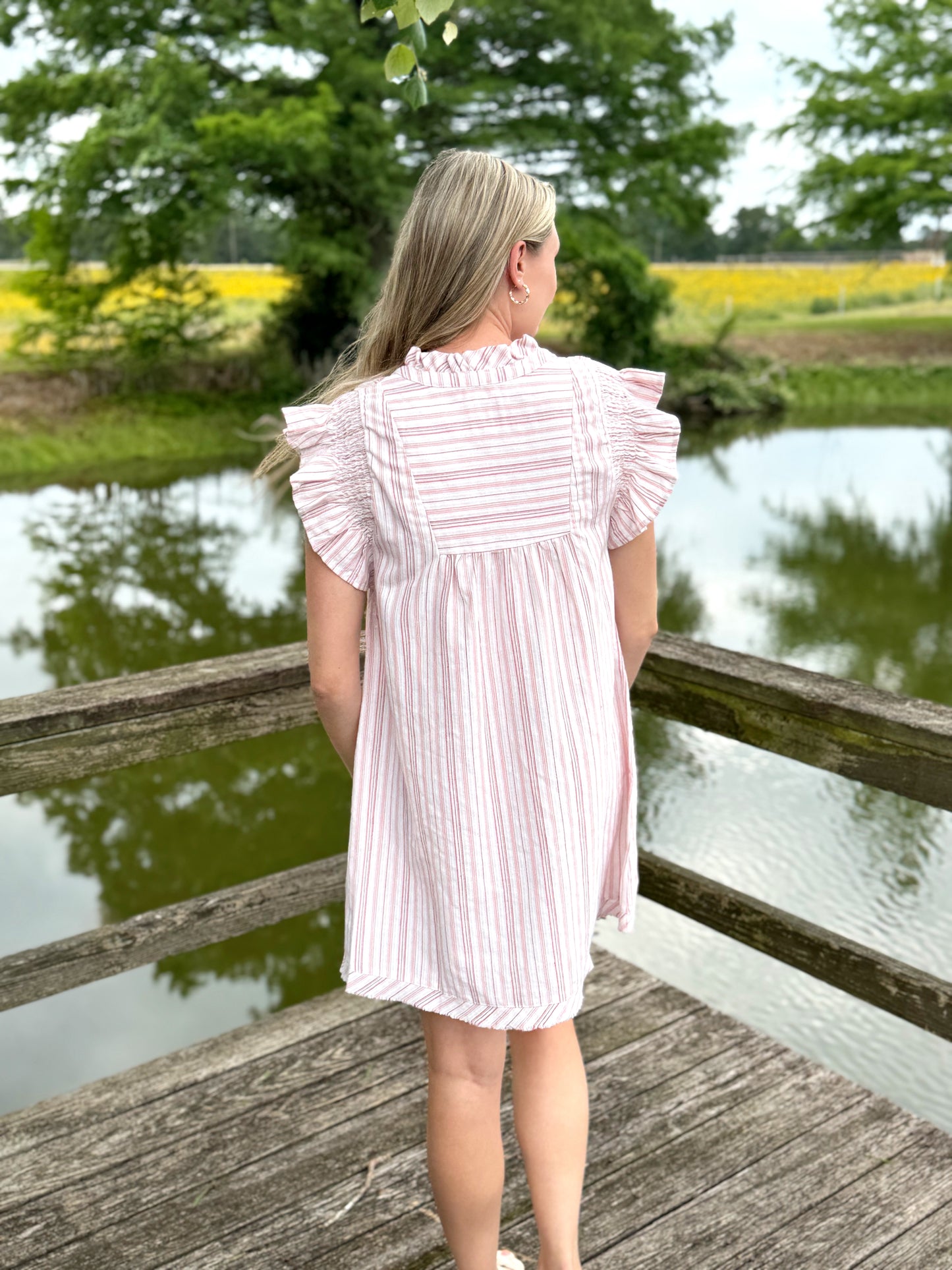 Romey Flutter Sleeve Striped Dress