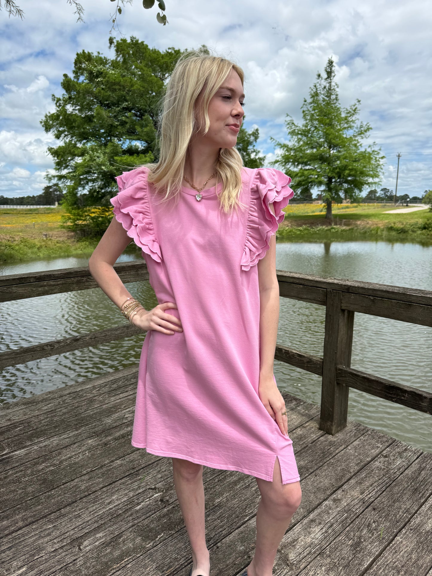 Lucy Pink Ruffle Sleeve Mini Dress