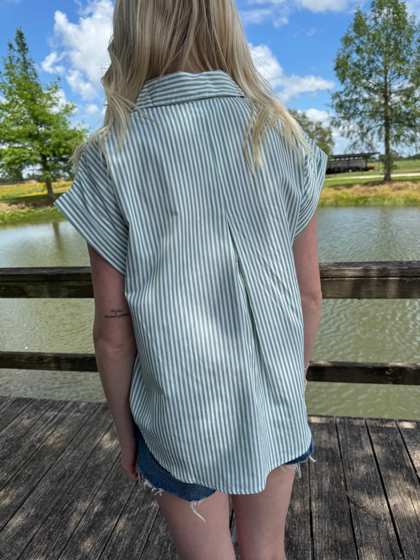 Vivian Green Button Up Stripe Top