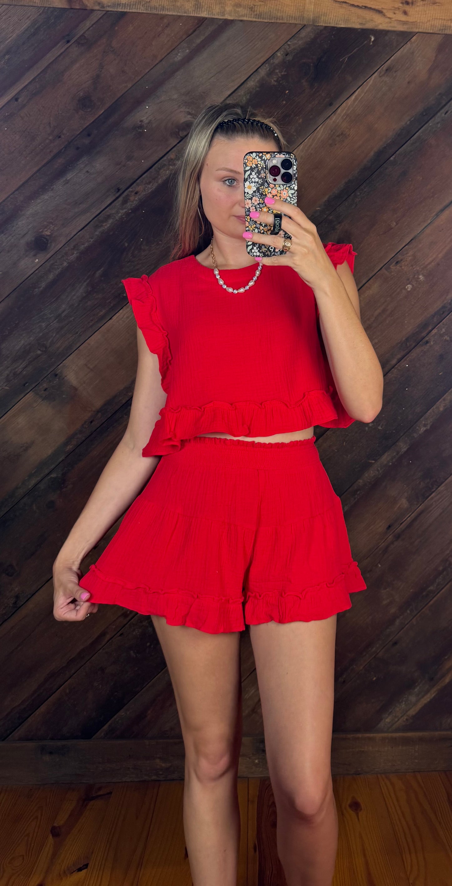 Ice Pop Red Gauze Short Set