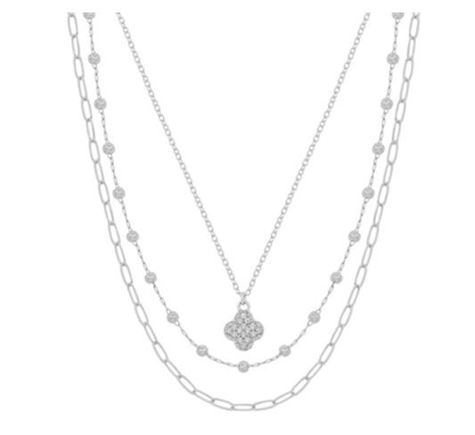 3 Piece Clover Necklace- Silver