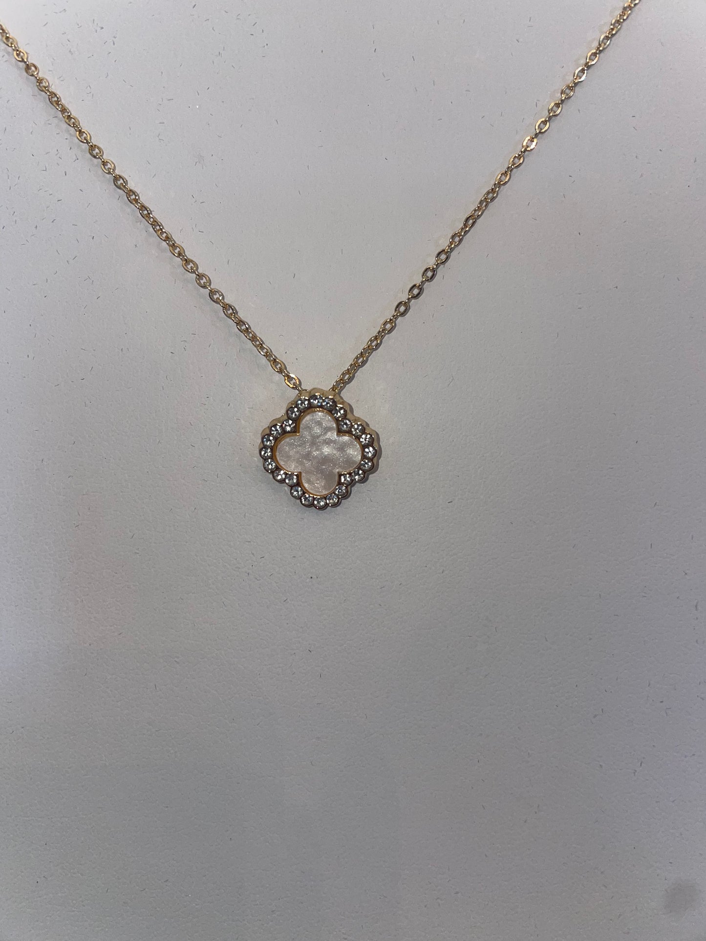 Studded White Clover Necklace
