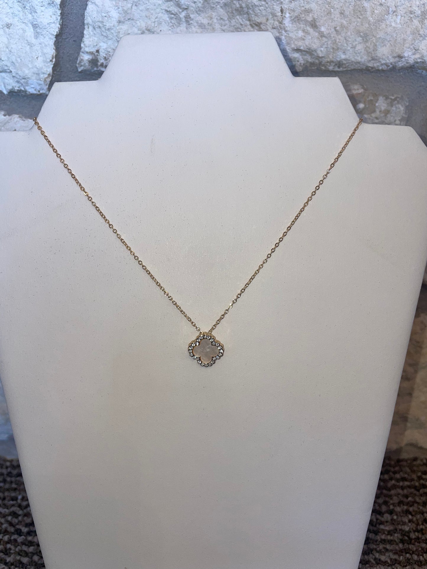 Studded White Clover Necklace