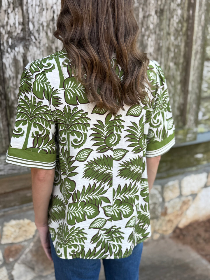 Cara Green Leaf Pattern Top
