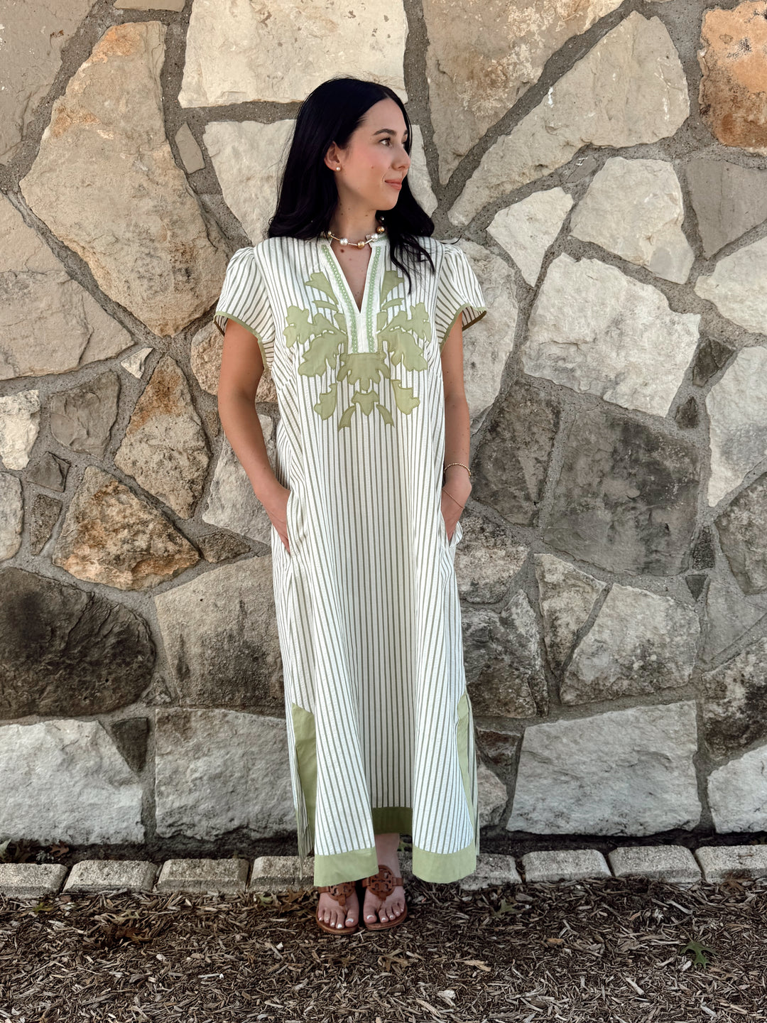 Leah Green V Neck Maxi Dress