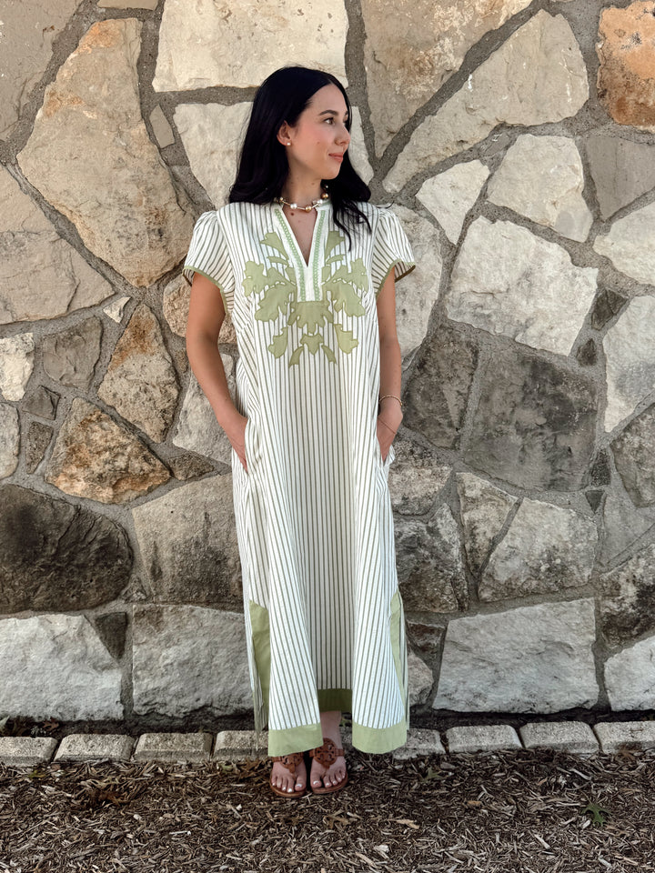 Leah Green V Neck Maxi Dress
