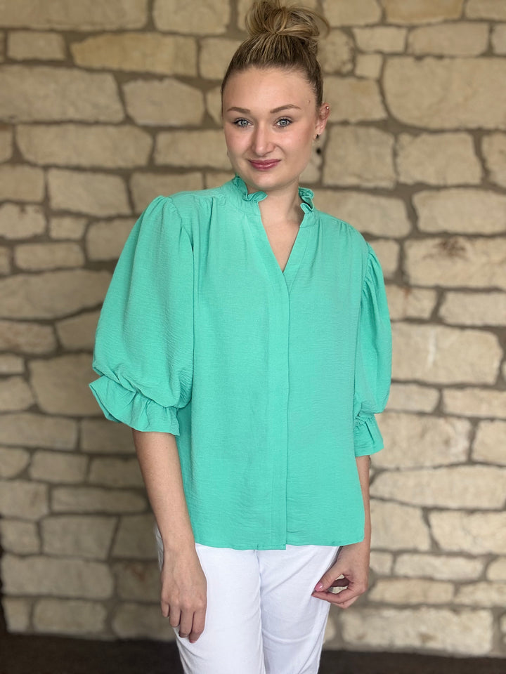 Almost 5 O'clock Teal 3/4 Sleeve Top
