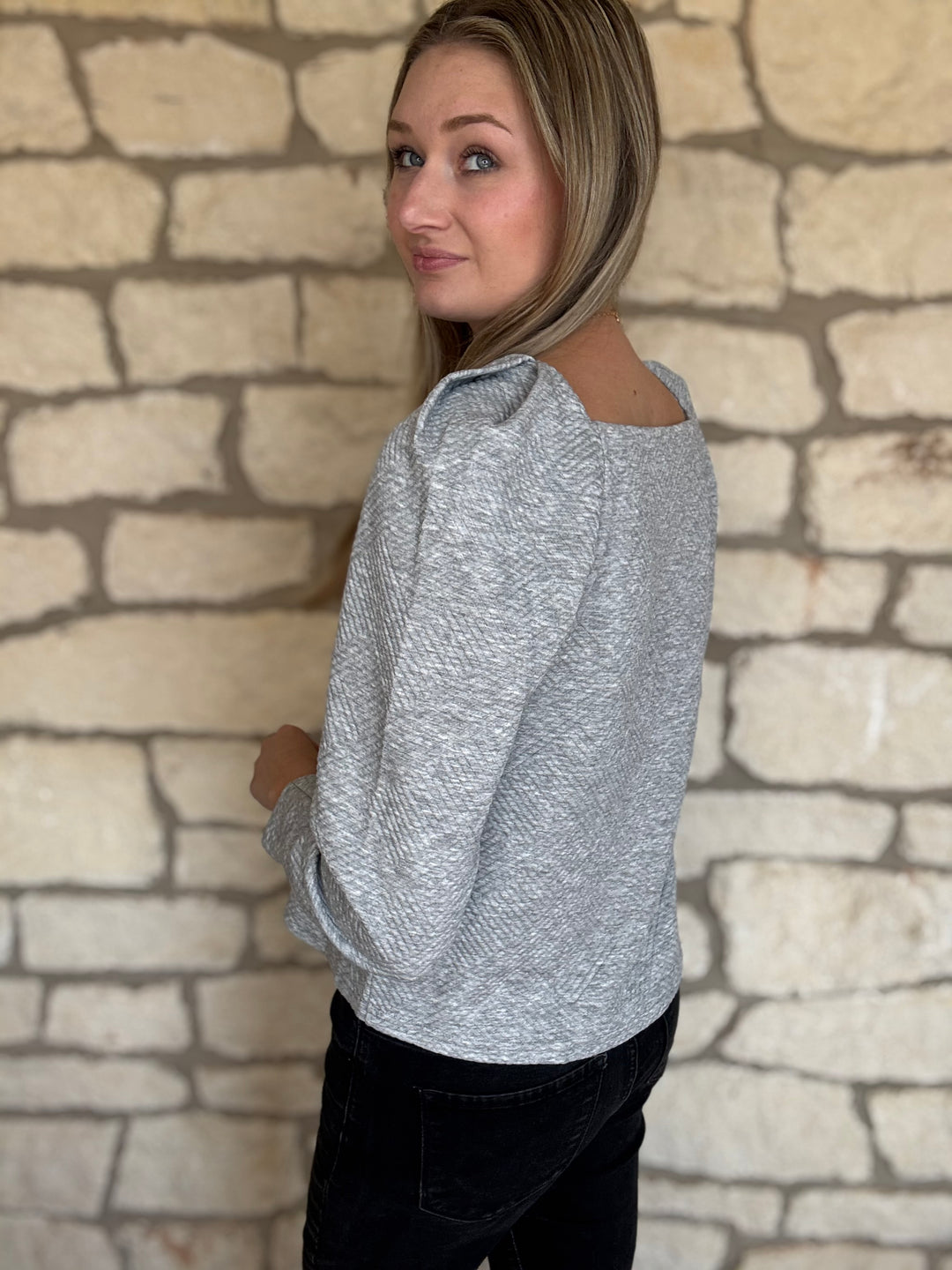 Heather Long Sleeve Grey Top
