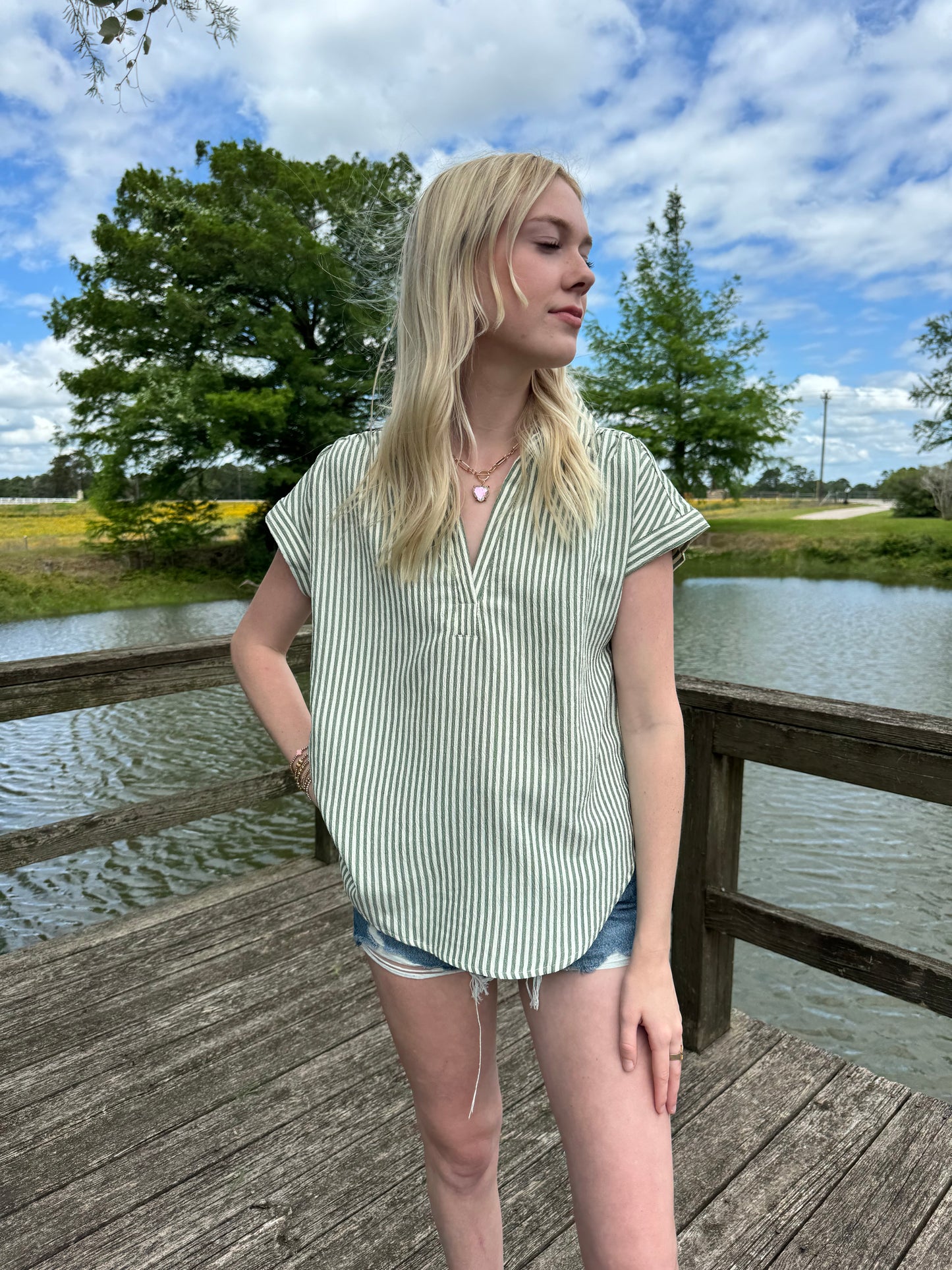 Tyra V Neck Green Collar Top