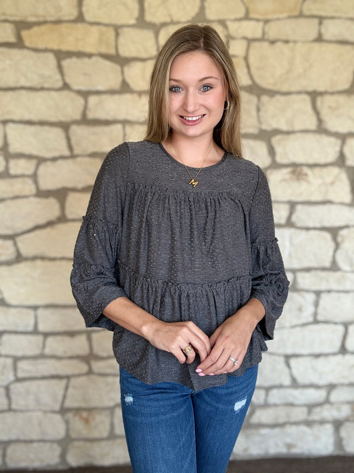 Clementine 3/4 Sleeve Grey Top