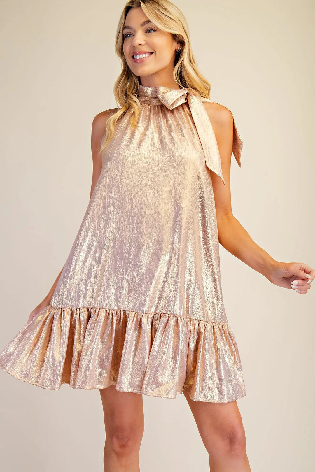 Lane Champagne High Neck Dress
