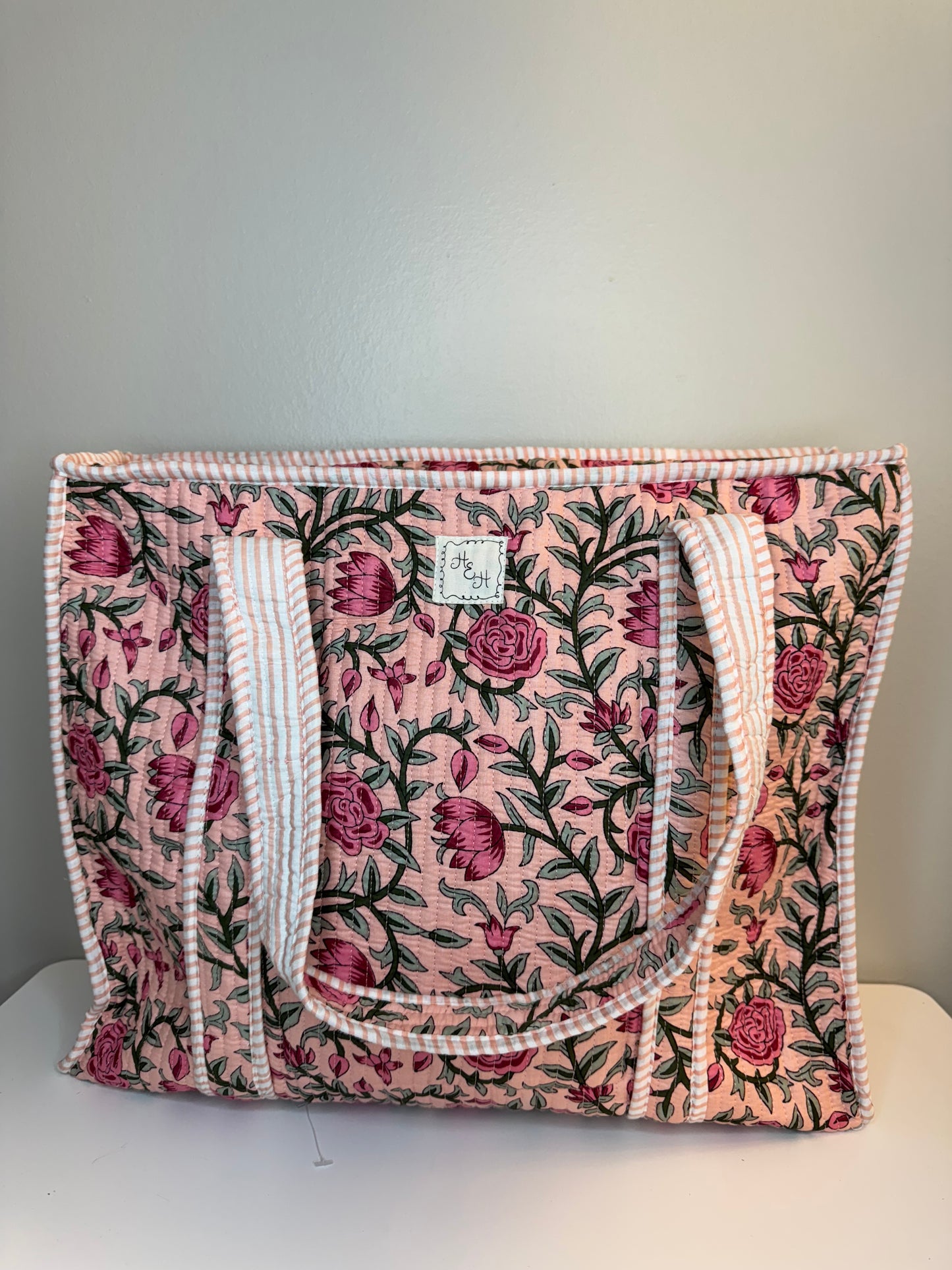 Pink Floral Quilted Tote Bag