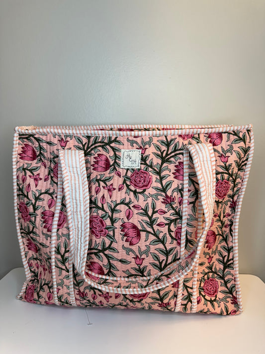 Pink Floral Quilted Tote Bag