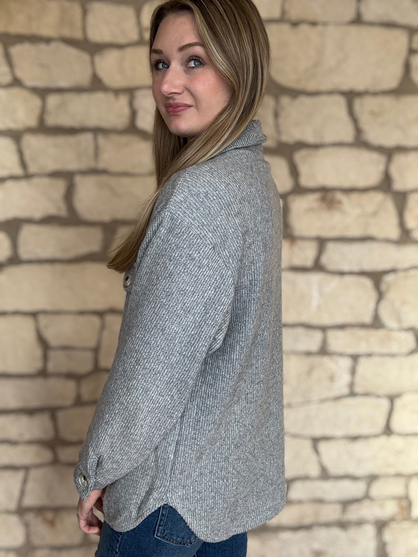 Grey Button Up Collared Shacket