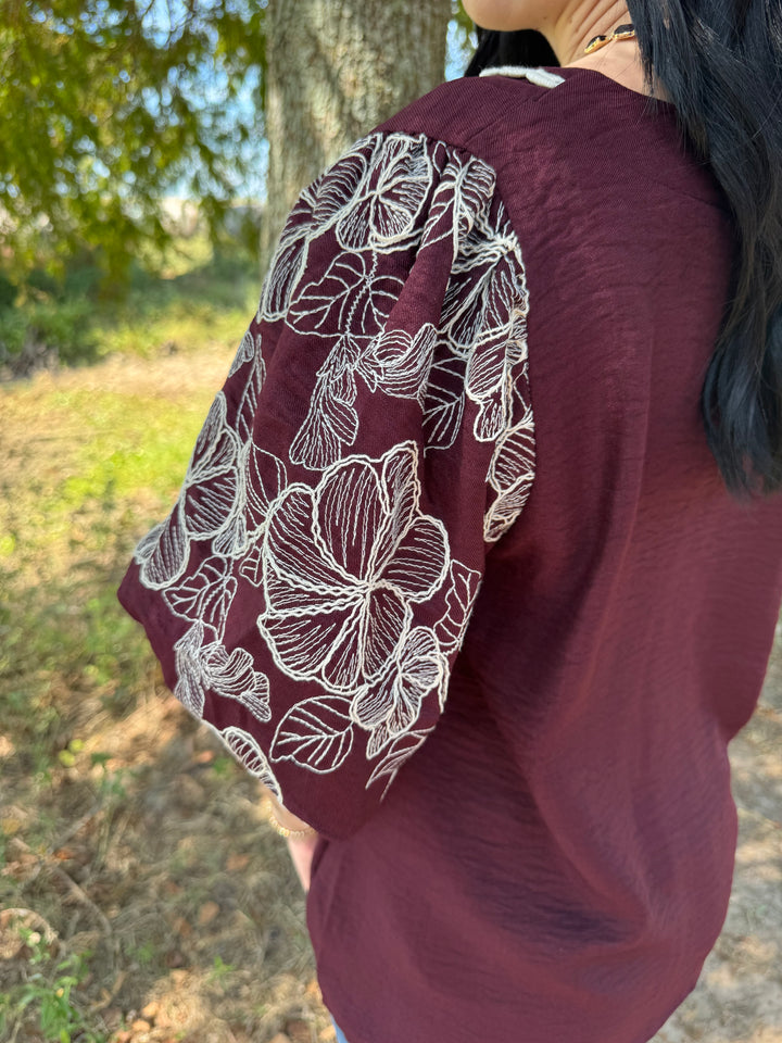 Cora Wine Puff Sleeve Top