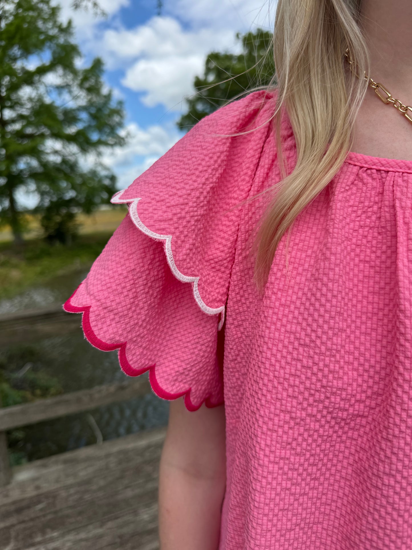 Lois Pink Ruffle Sleeve Top