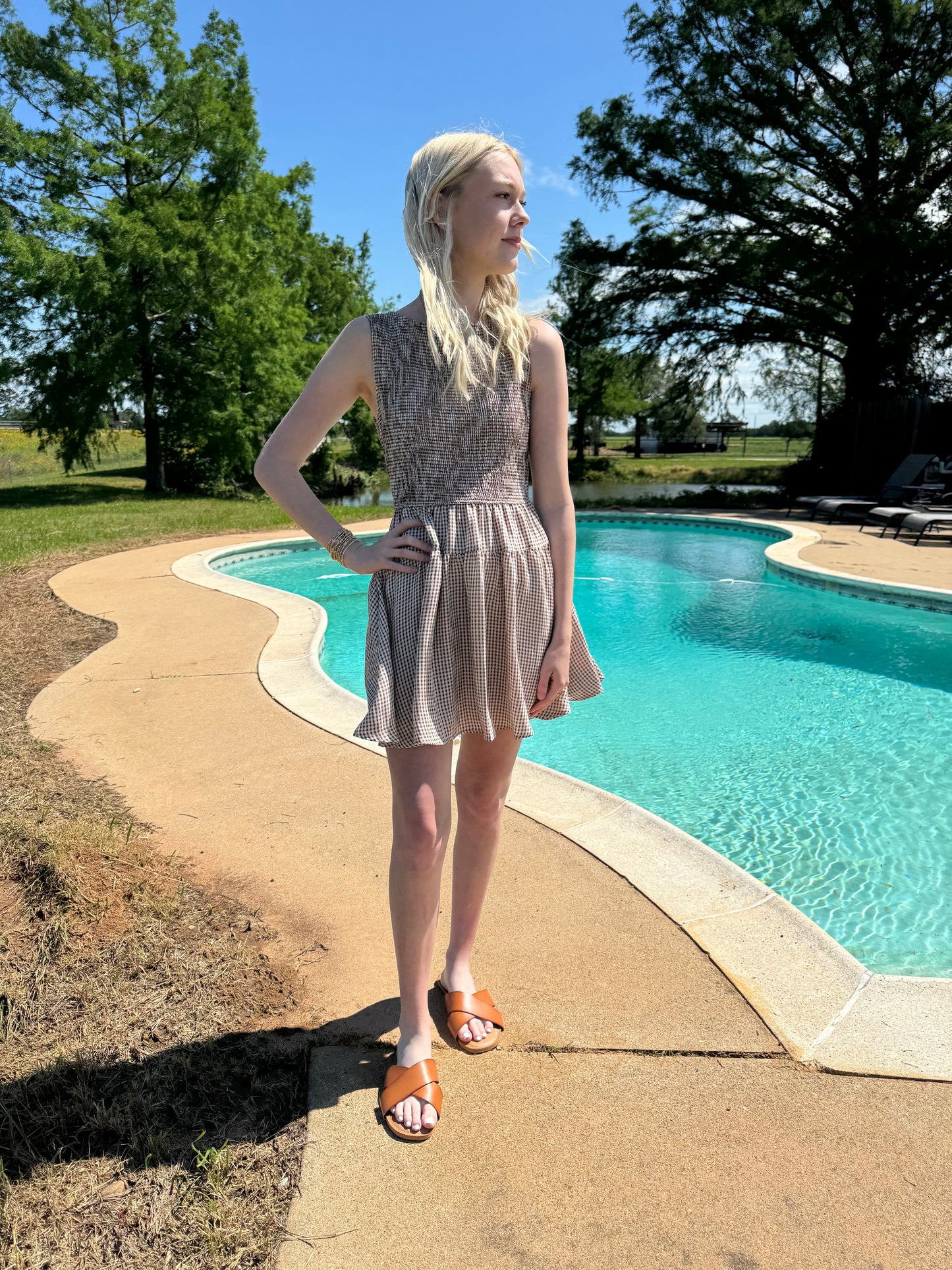 Olivia Gingham Smocked Midi Dress