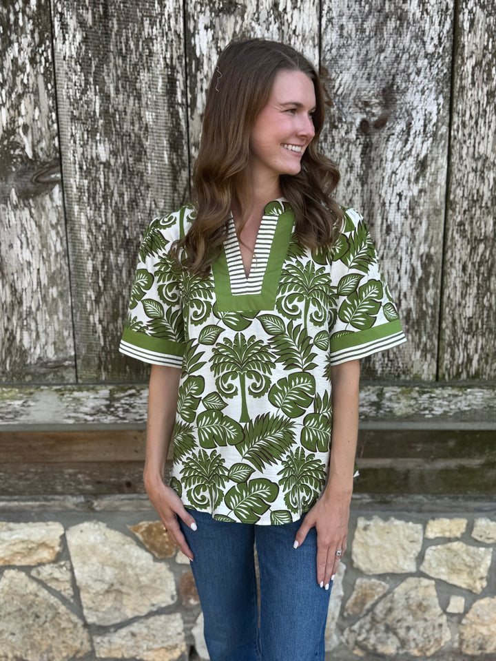 Cara Green Leaf Pattern Top