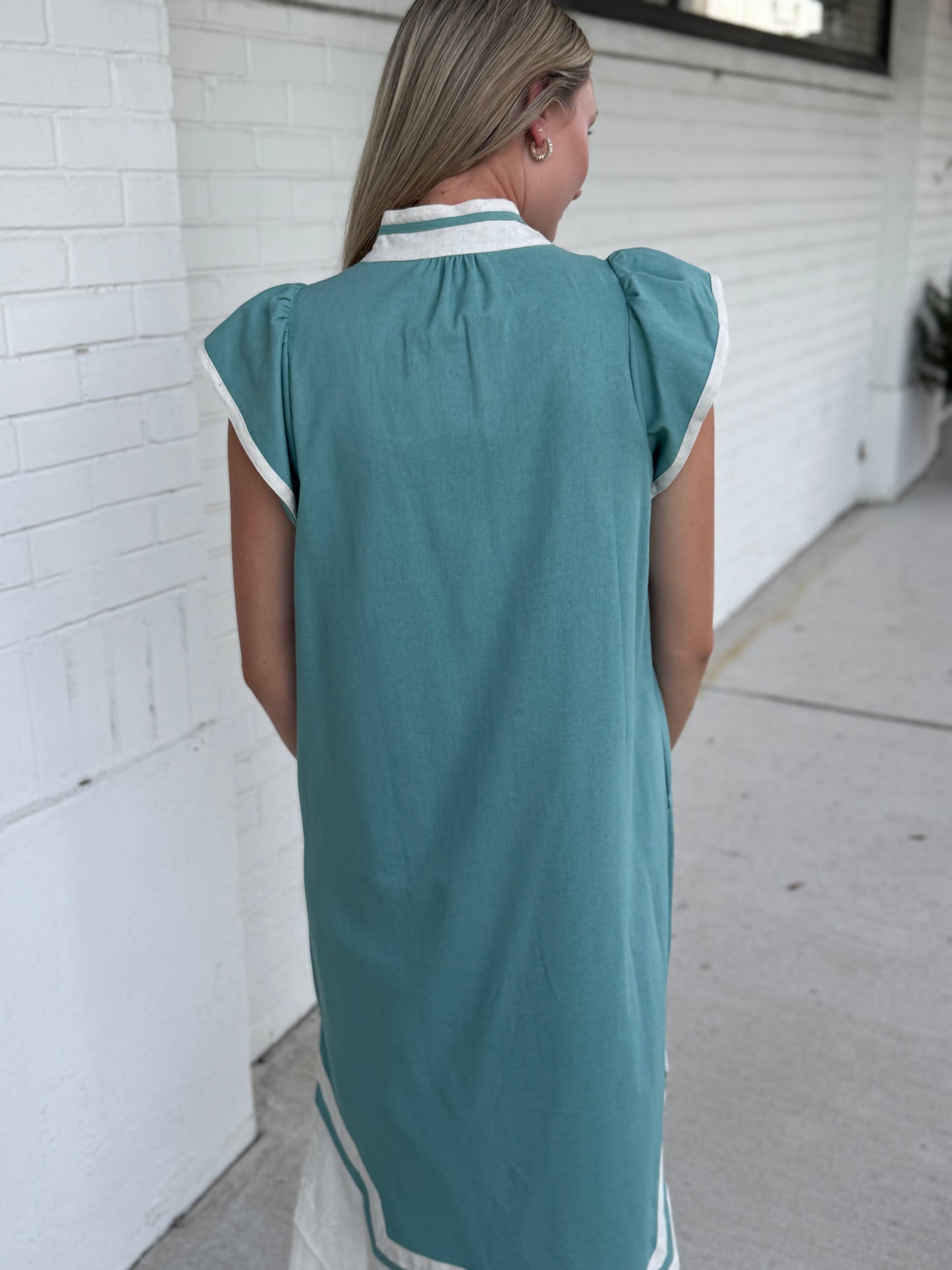 Cher Mint Midi Flutter Sleeve Dress