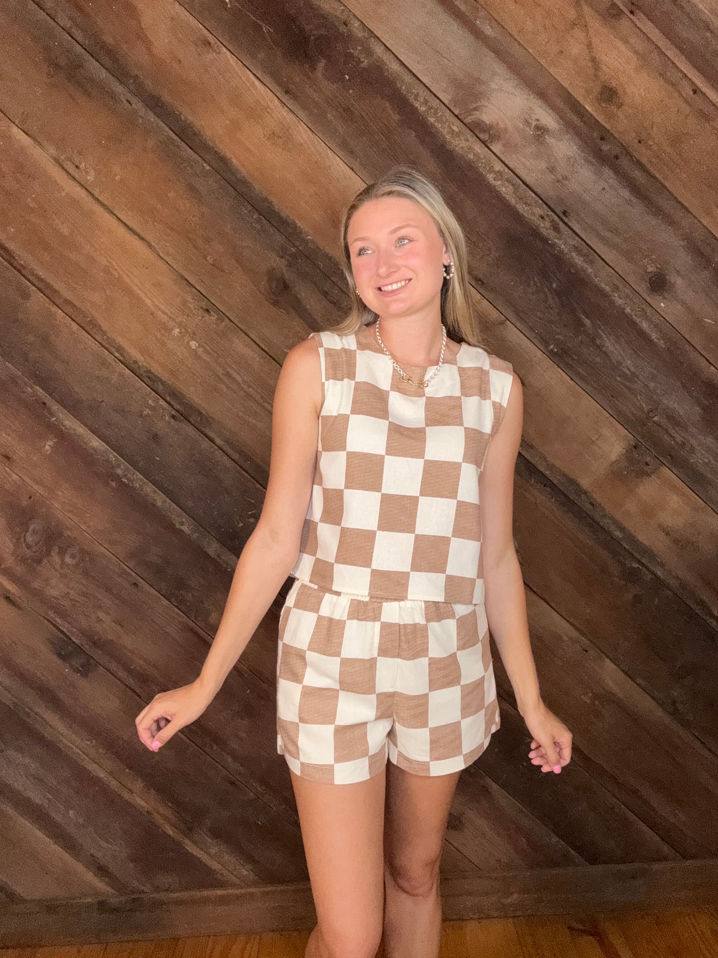 Rosa Taupe Checkered Short Set
