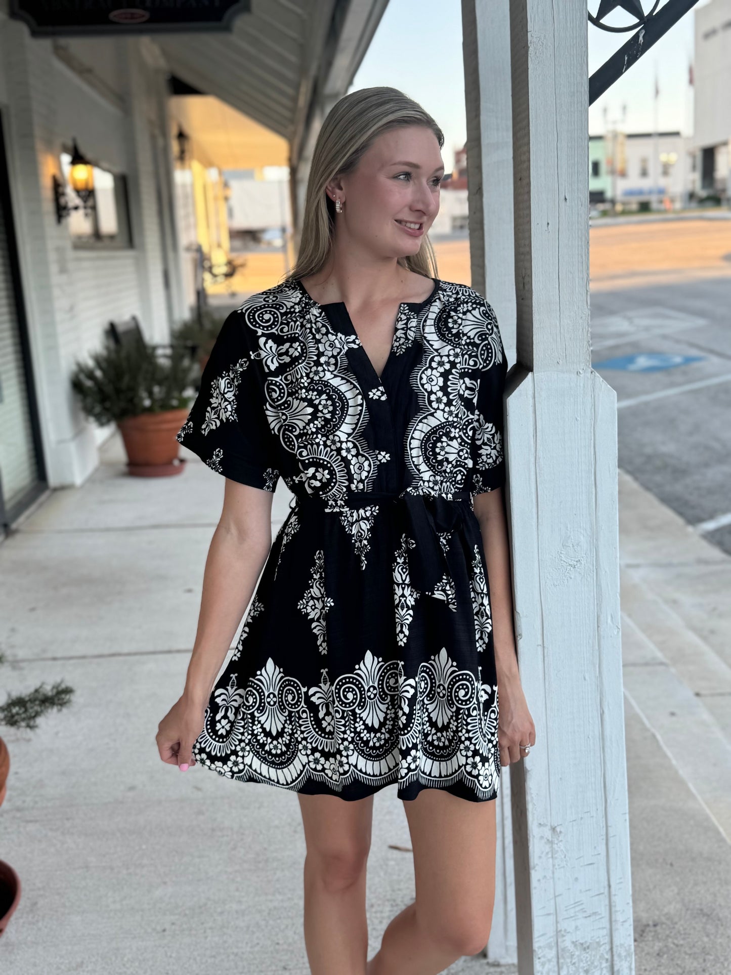 Angelica Black Tie Waist Mini Dress