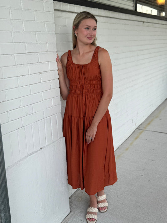 Helen Rust Sleeveless Midi Dress