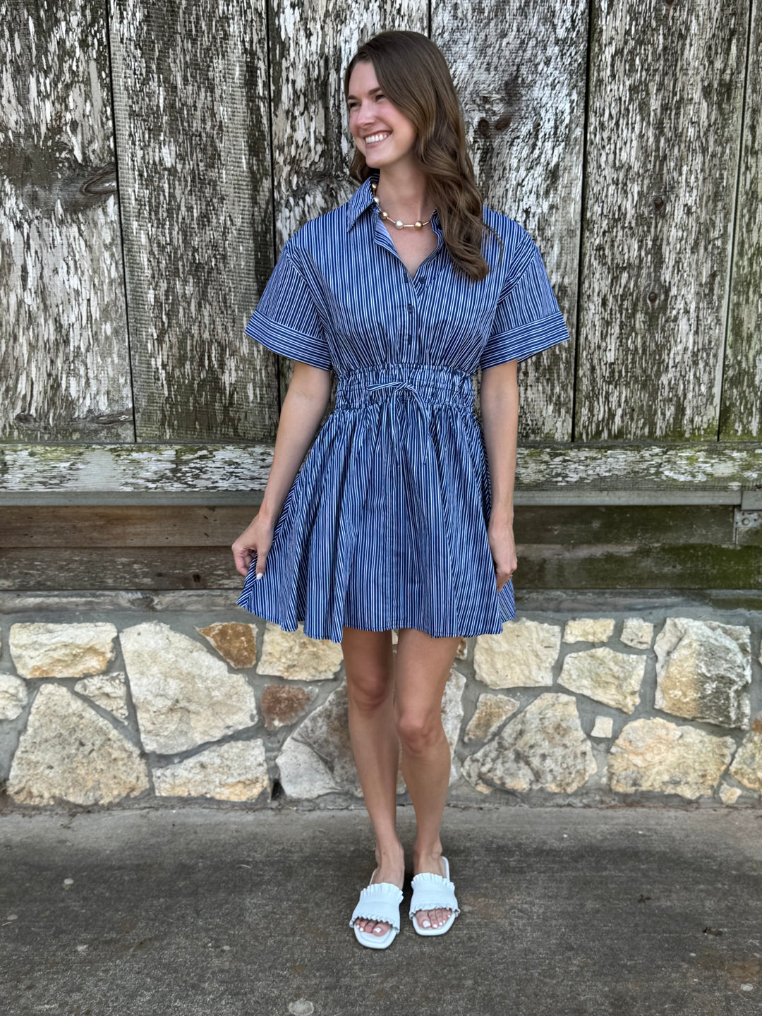 Erica Navy Mini Stripe Dress