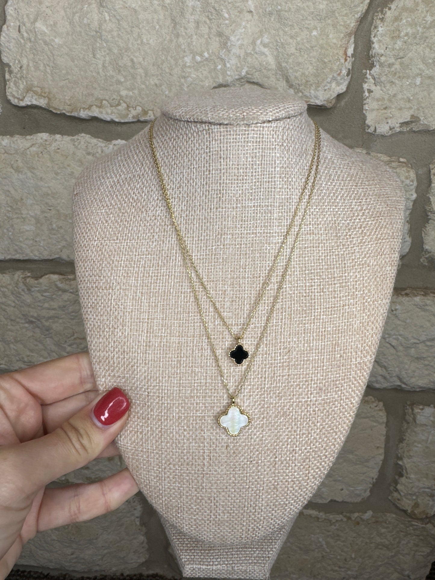 Black and White Clover Necklace