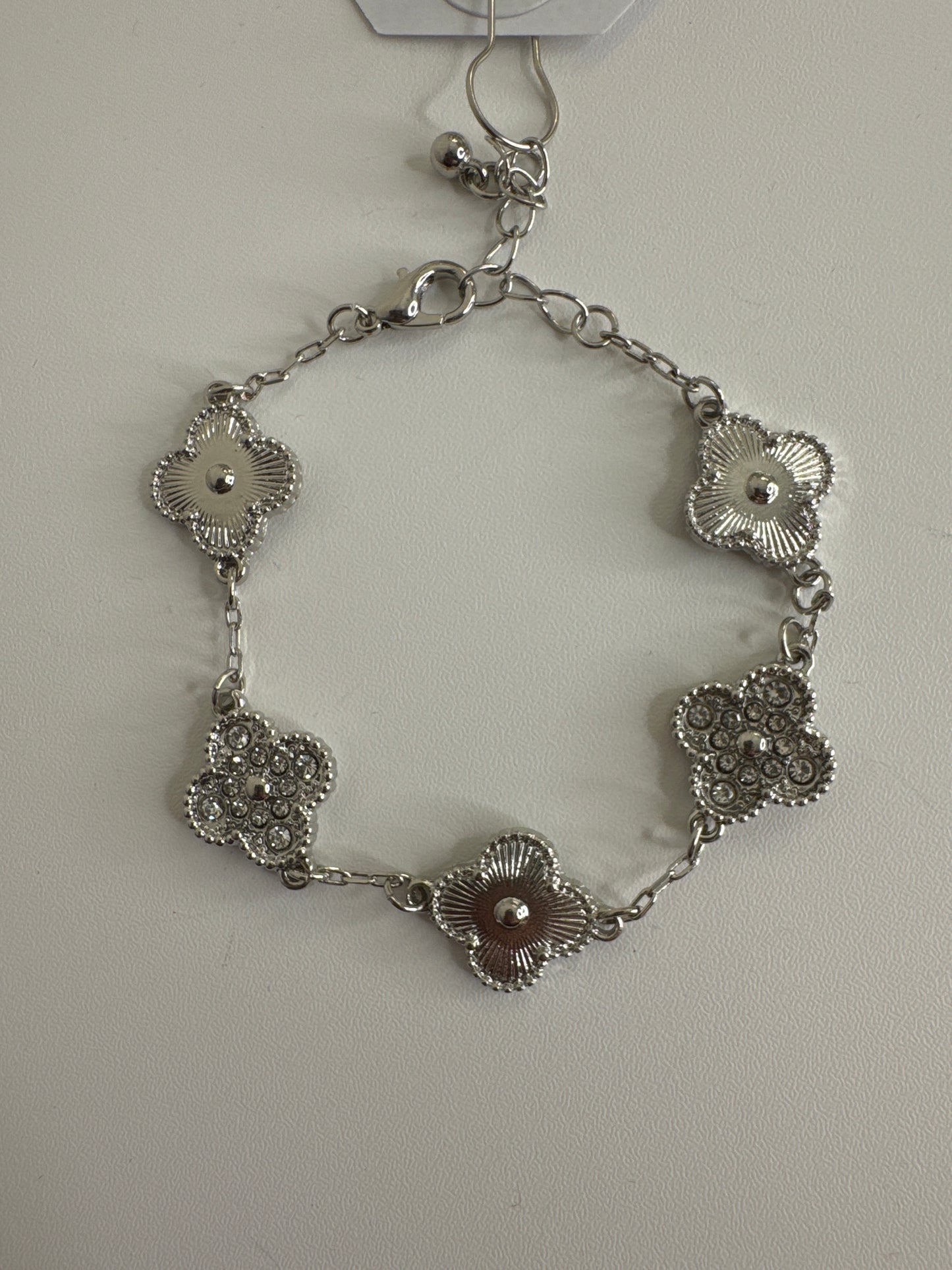 Silver Pave Clover Bracelet