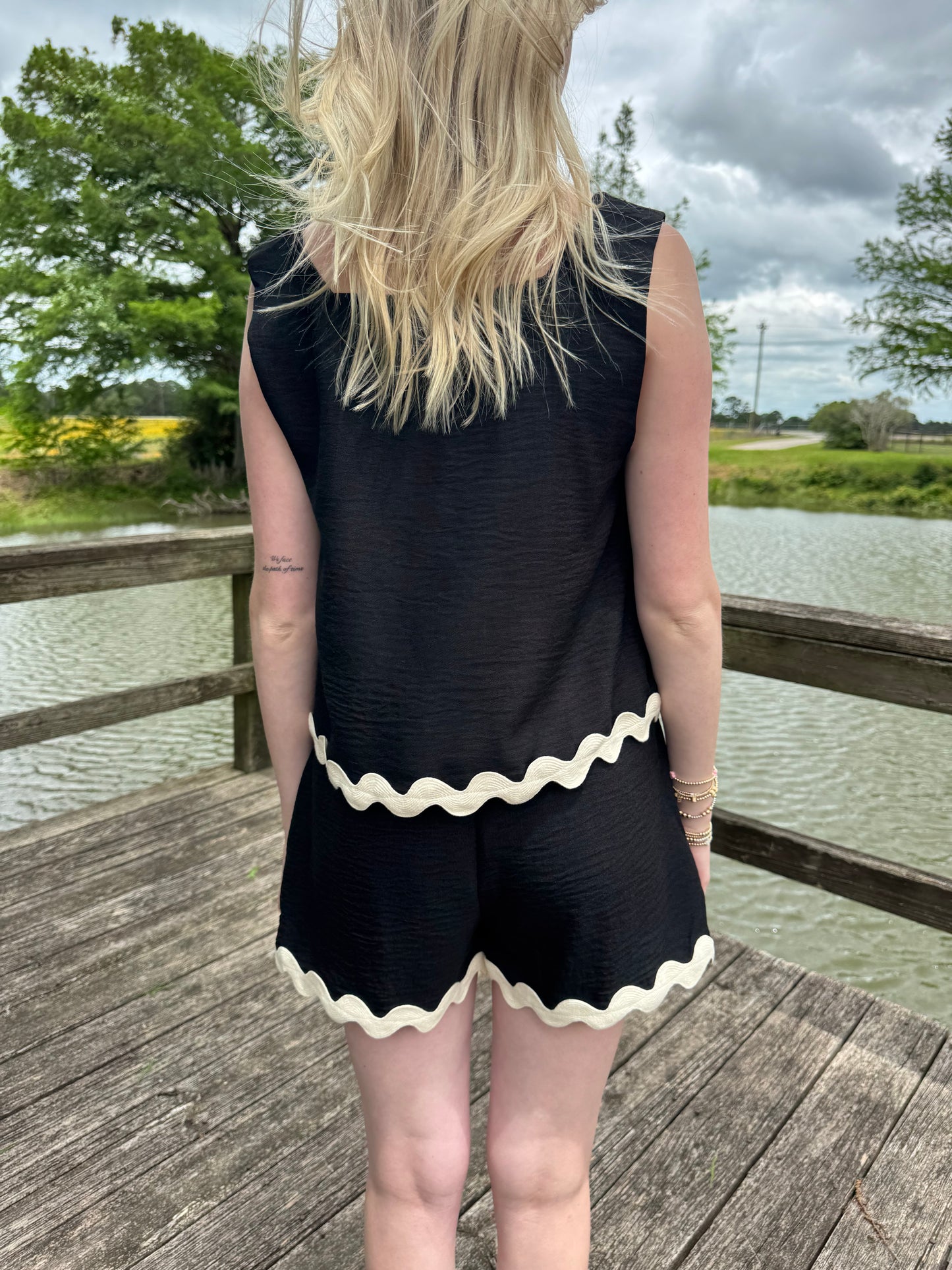 Ric Rac Sleeveless Short Set- Black