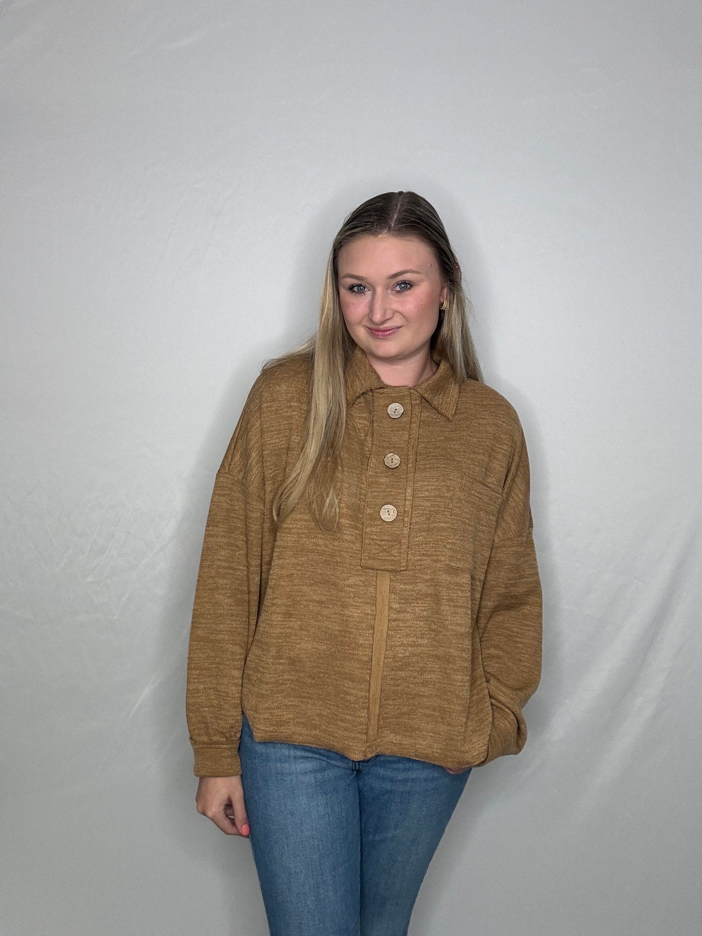 Button Me Up Sweater- Almond