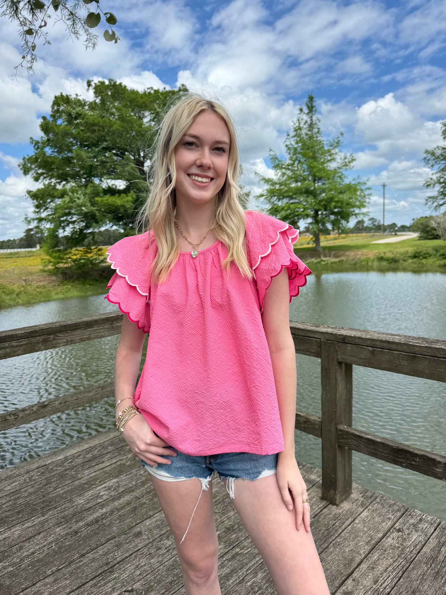 Lois Pink Ruffle Sleeve Top