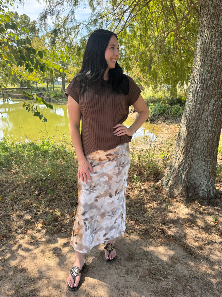 Claire Grey Floral Midi Skirt