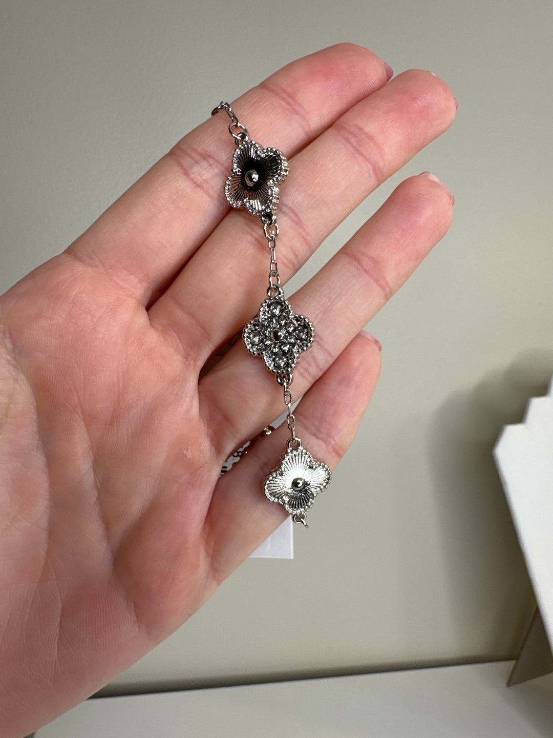 Silver Pave Clover Bracelet