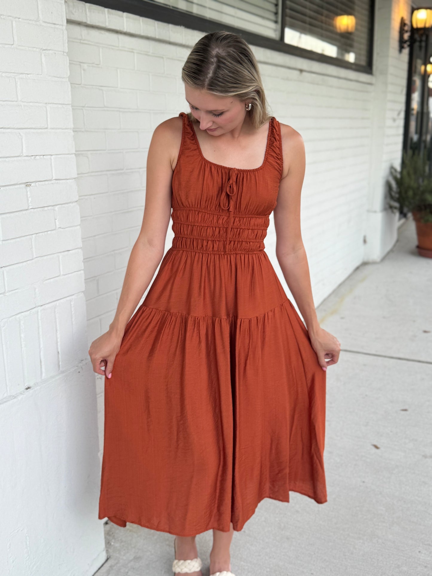 Helen Rust Sleeveless Midi Dress
